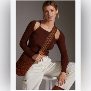 NEW By Anthropologie Ribbed Cut Out Maroon Sweater